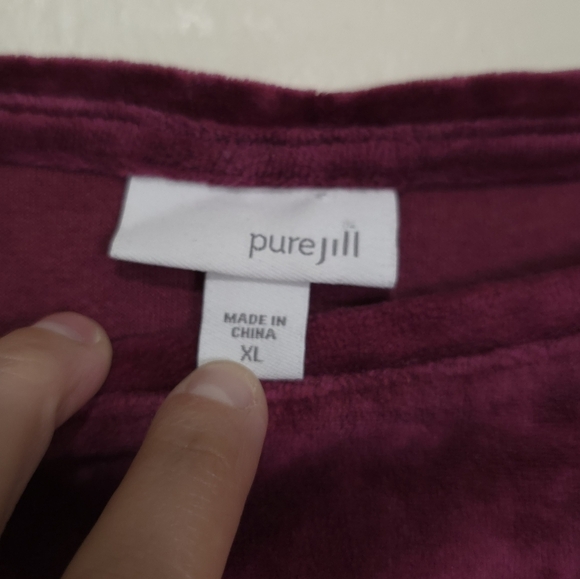J. JILL PUREJILL Burgundy Crushed Velvet Fall Knee Length Shift Dress Size XL - Picture 8 of 10